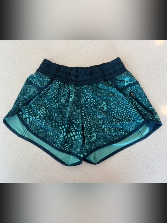 lululemon athletica Pants - Lululemon Navy & Aqua Patterned Hotty Hot Low-Rise Lined Shorts - 4”